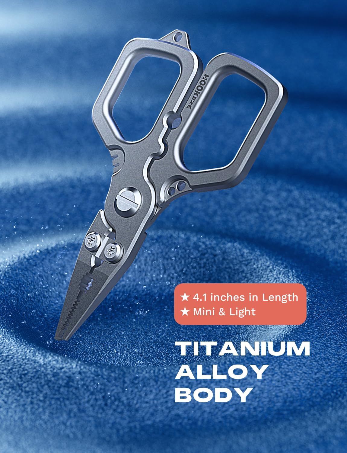 HOOK-EZE Titanium Fishing Pliers, 4.1" Saltwater Resistant Fishing Scissors,Tungsten Cutters, Knot Tying Tool with Lanyard, Split Ring Hook Remover, Gifts for Men