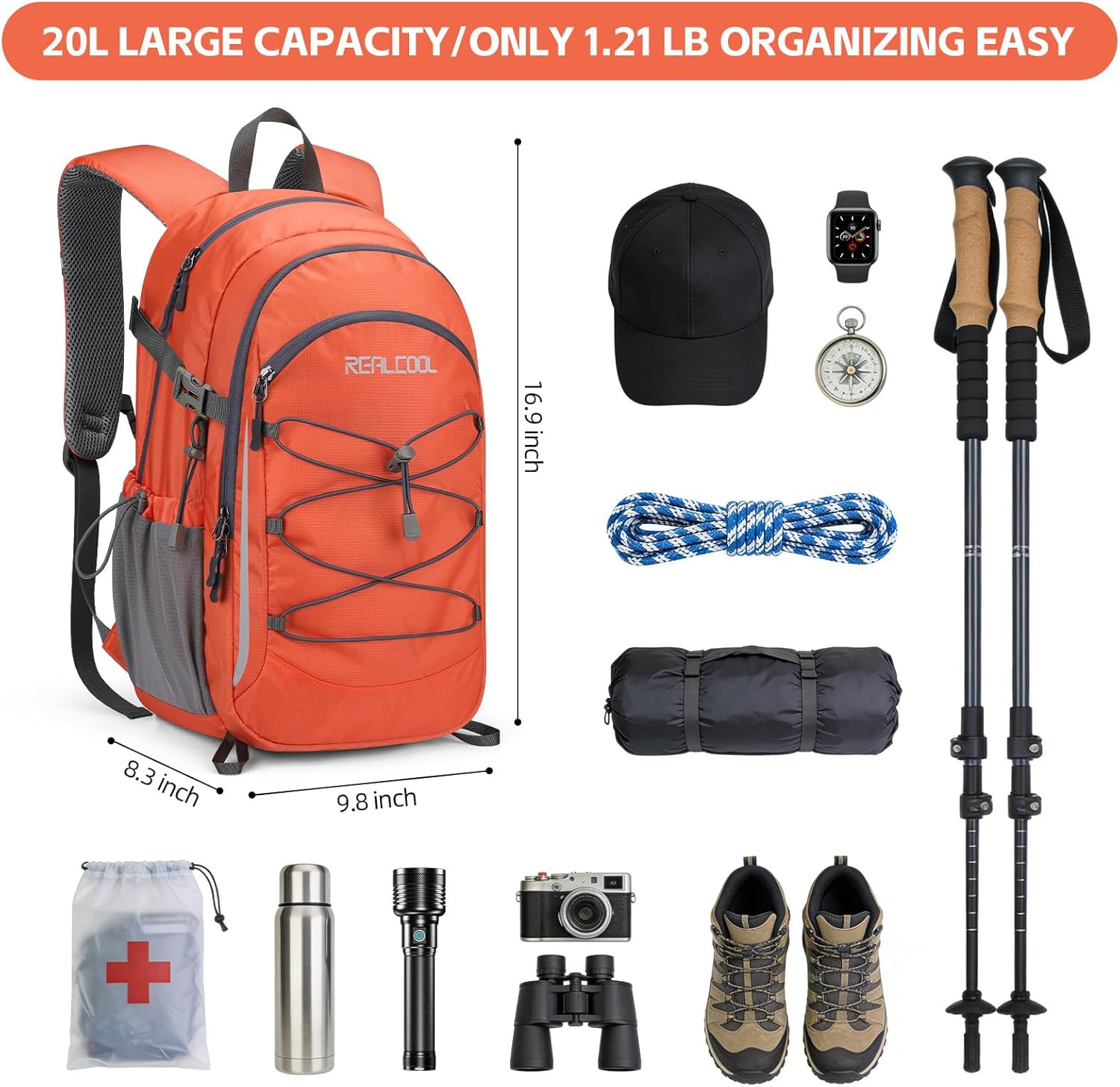 RealCool 20L Lightweight Hiking Backpack, Waterproof Daypack for Camping