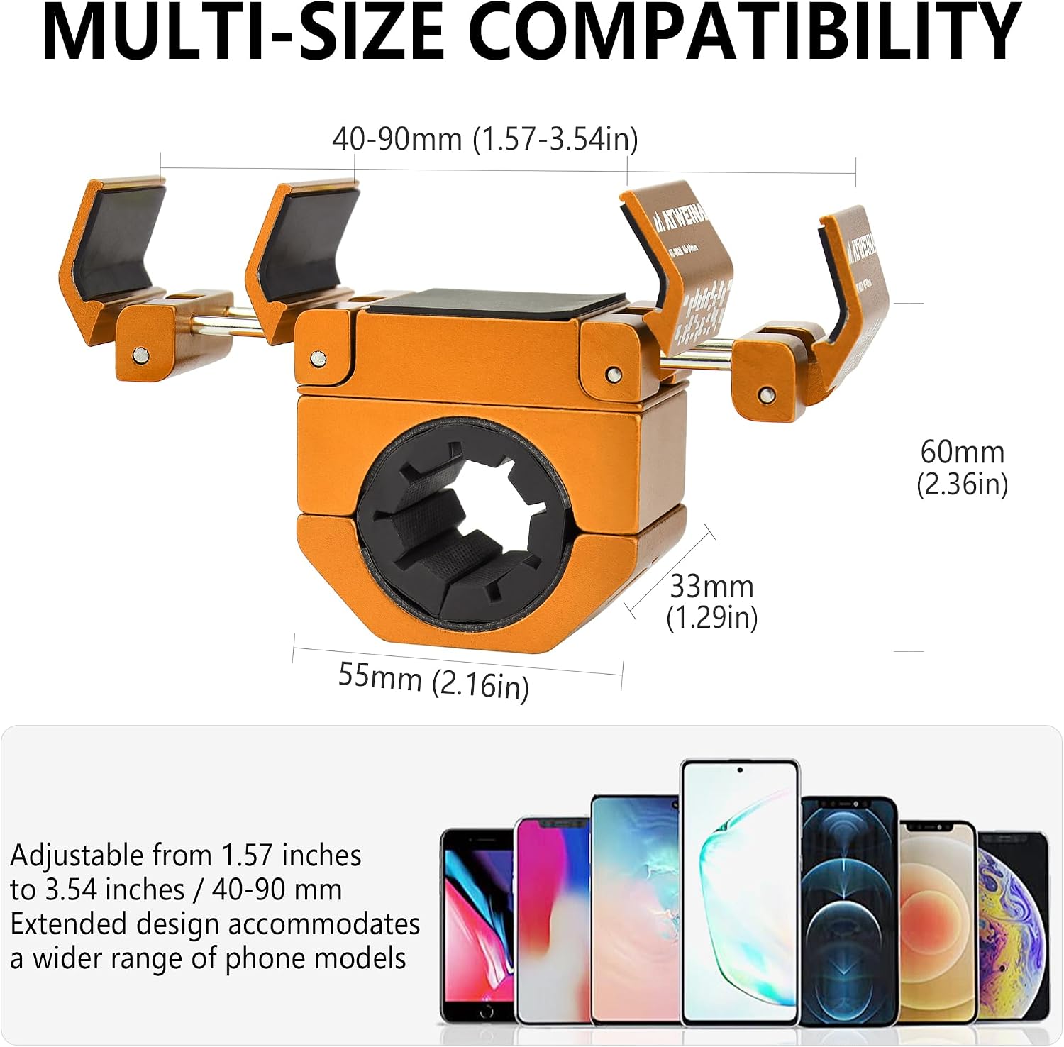 Bike Handlebar Mounts for 4.5-7.6 Phones (Gold)