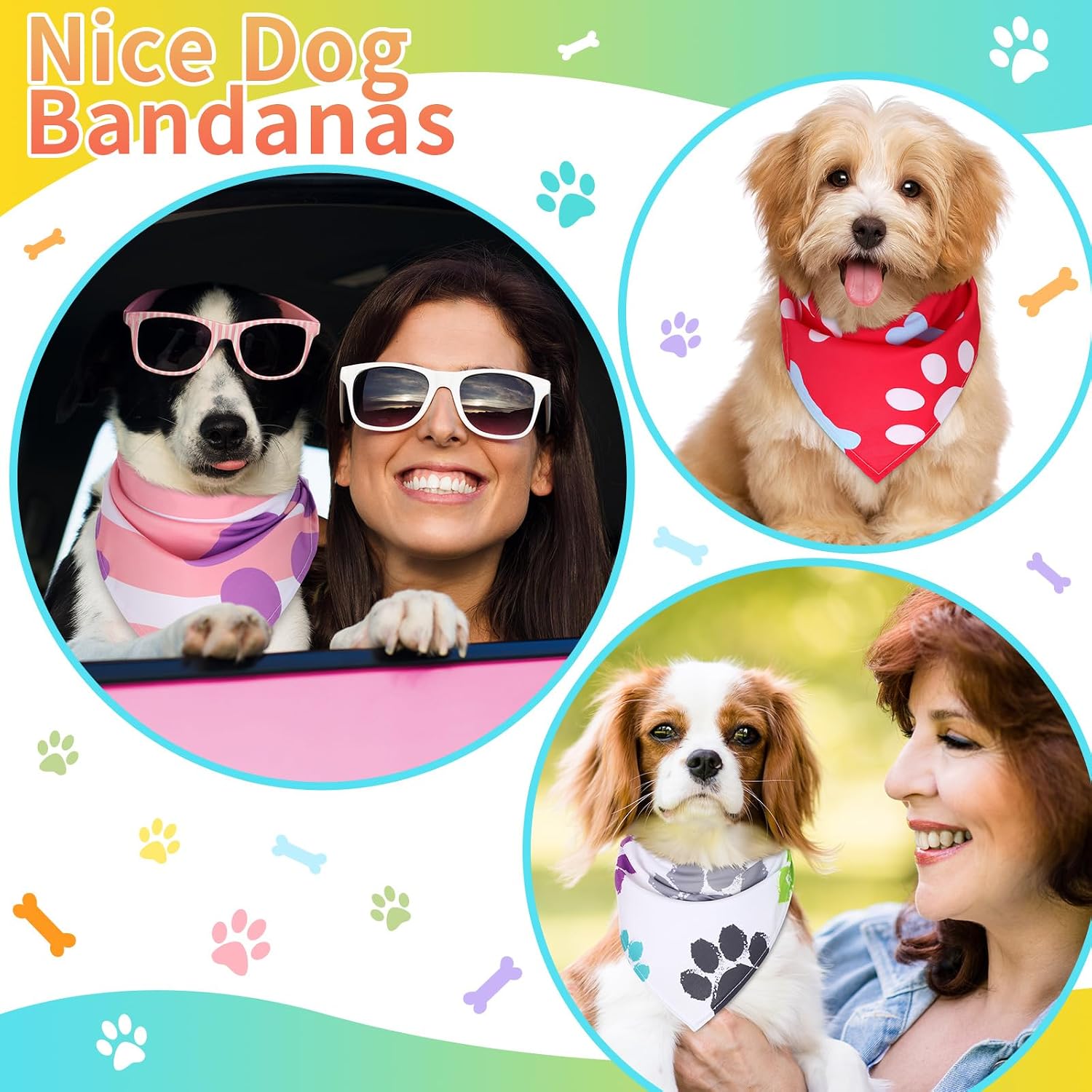 Huhumy 100 Pcs Paw Dog Bandanas Bulk Pet Paw Grooming Bandanas for Dogs