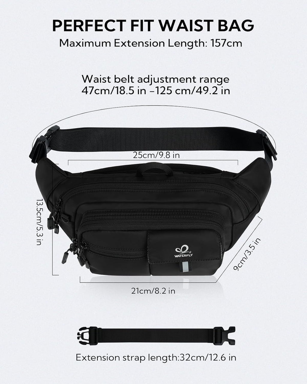 WATERFLY Fanny Pack Waist Bag: 3L Large RFID Anti-Theft with 9 Pockets