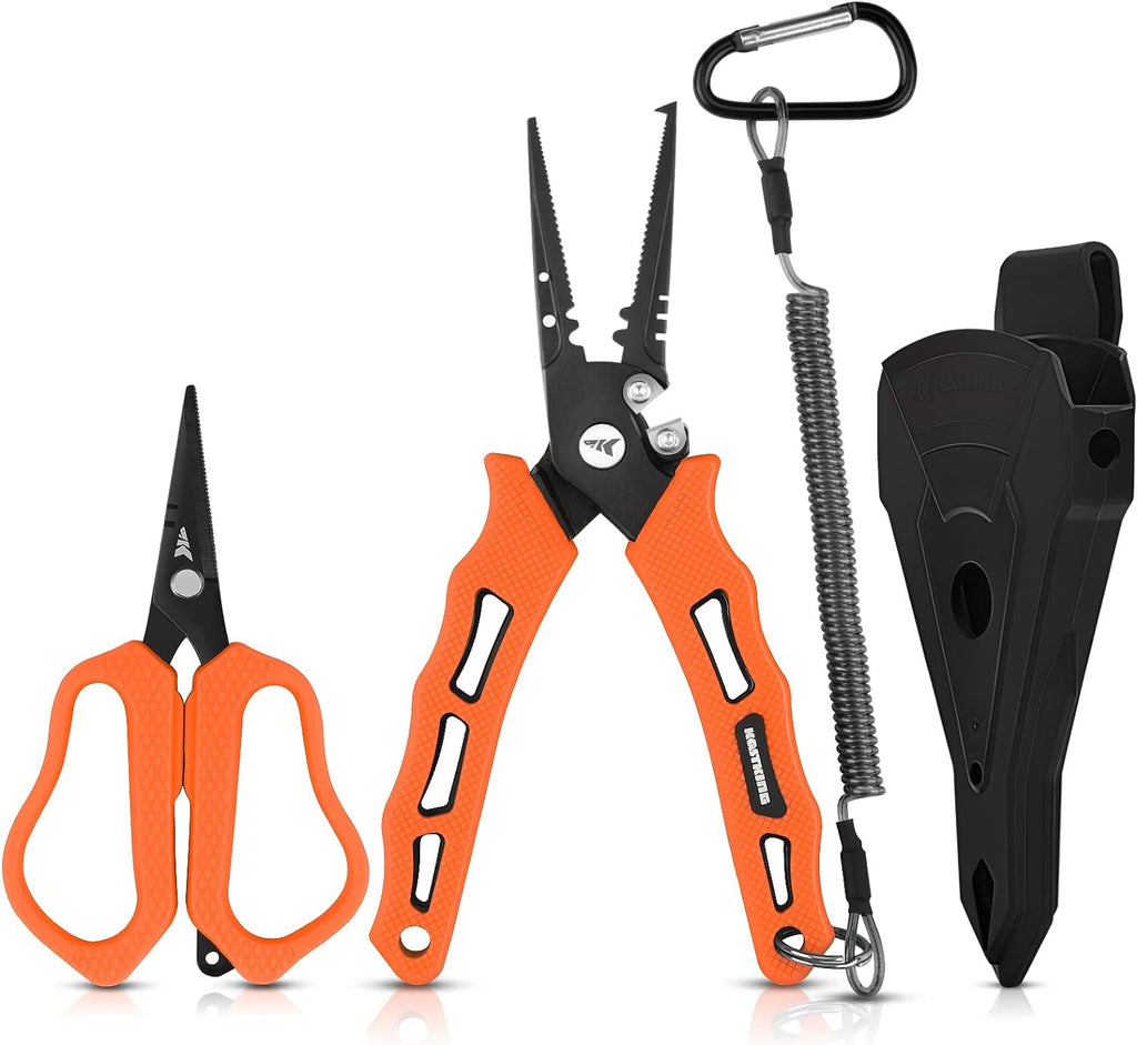 KastKing Cutthroat 7.5" Saltwater Fishing Pliers & Scissors Set, Orange