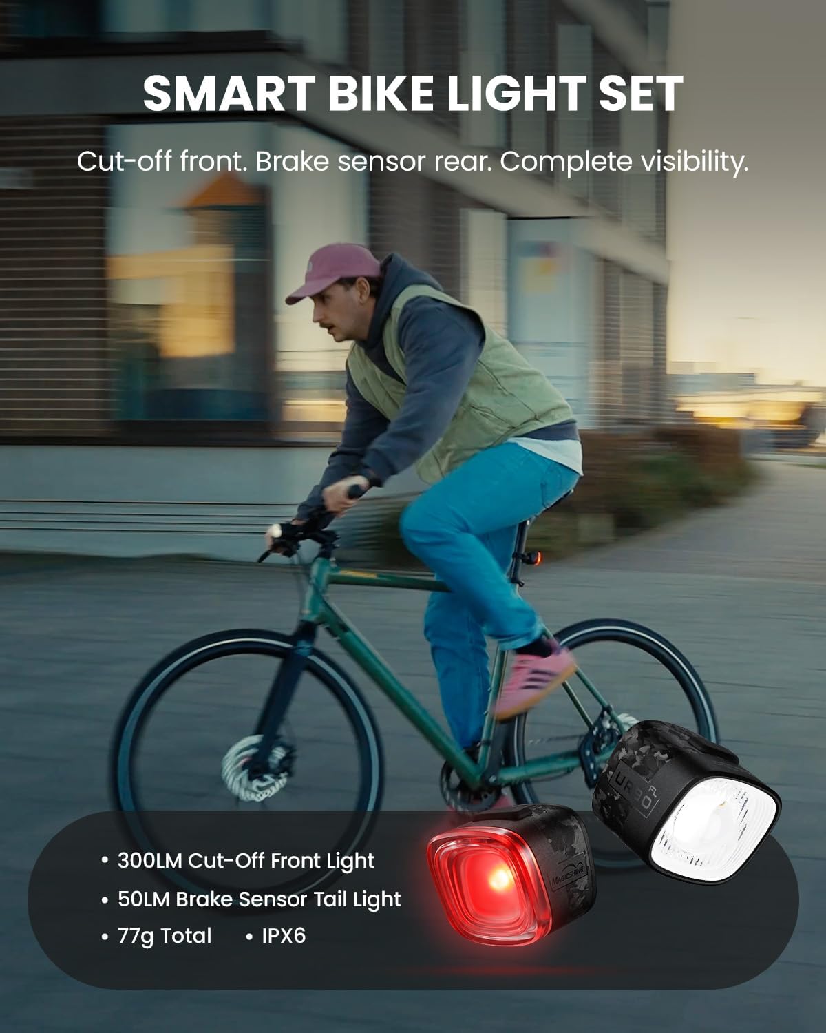 MagicShine URBO COMBO Bike Lights Front and Back, 82h Runtime Bicycle Light