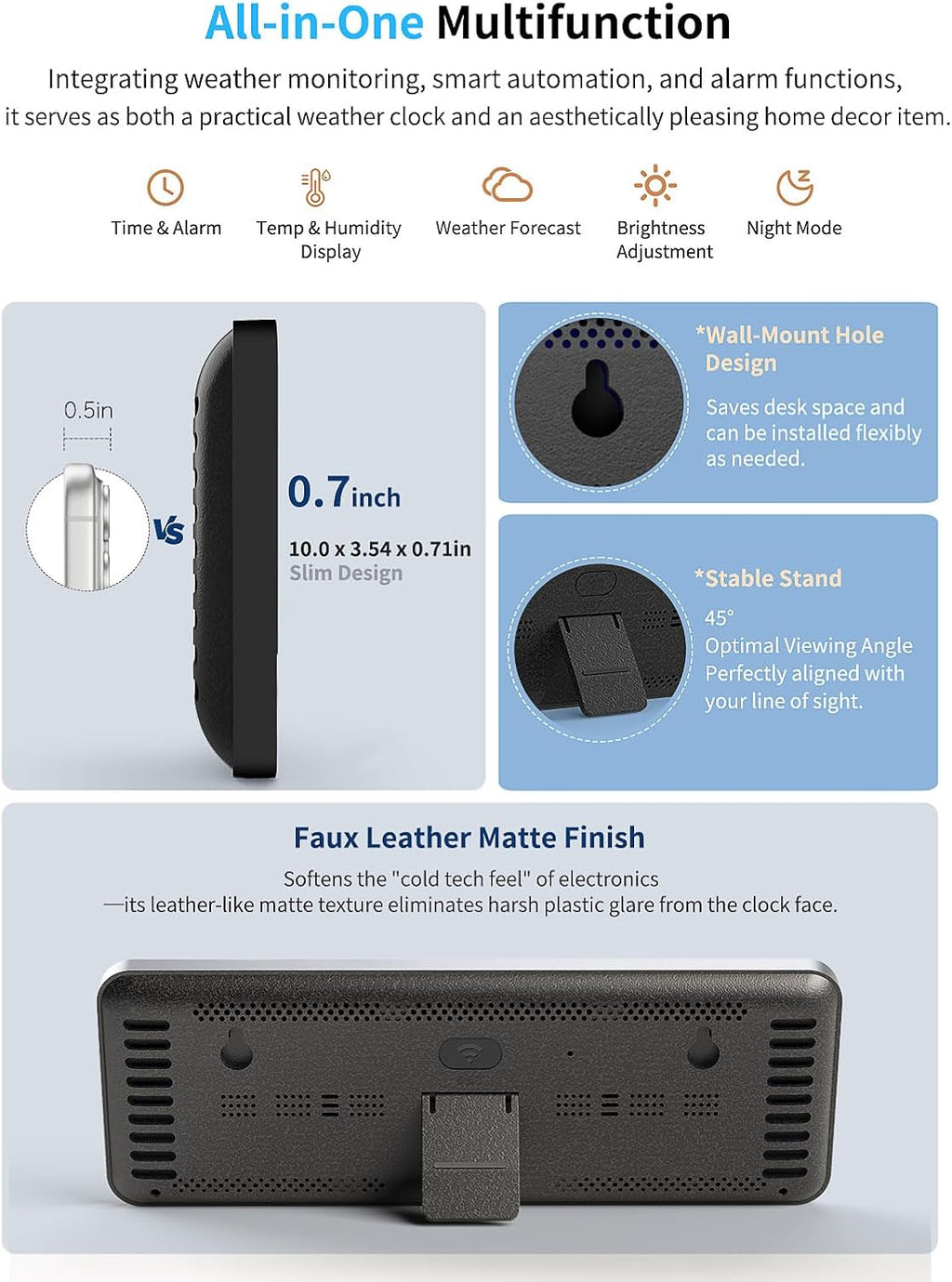 Digital Wall Clock, Digital Clock Large Display with Network Auto-Synced, Corded Smart LED Alarm Clocks Real-Time Shows Weather, Indoor/Outdoor Temp Humidity for Living Room Bedroom Classroom Office