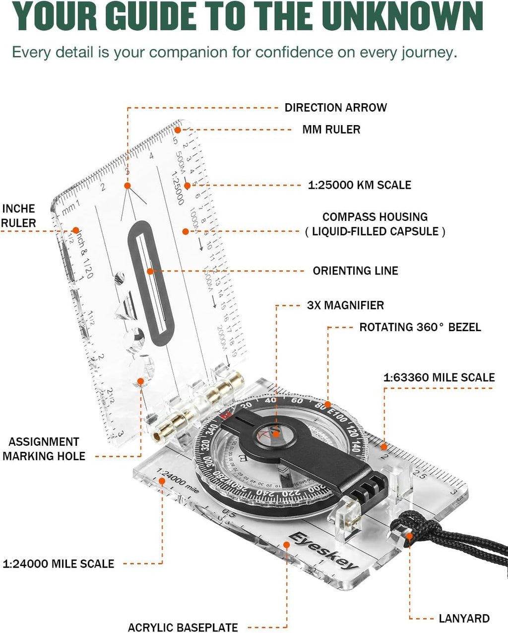 Eyeskey Advanced Orienteering Compass for Hiking & Navigation