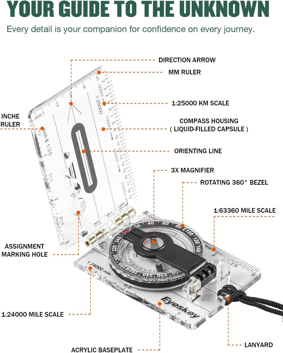 Eyeskey Advanced Orienteering Compass for Hiking & Navigation