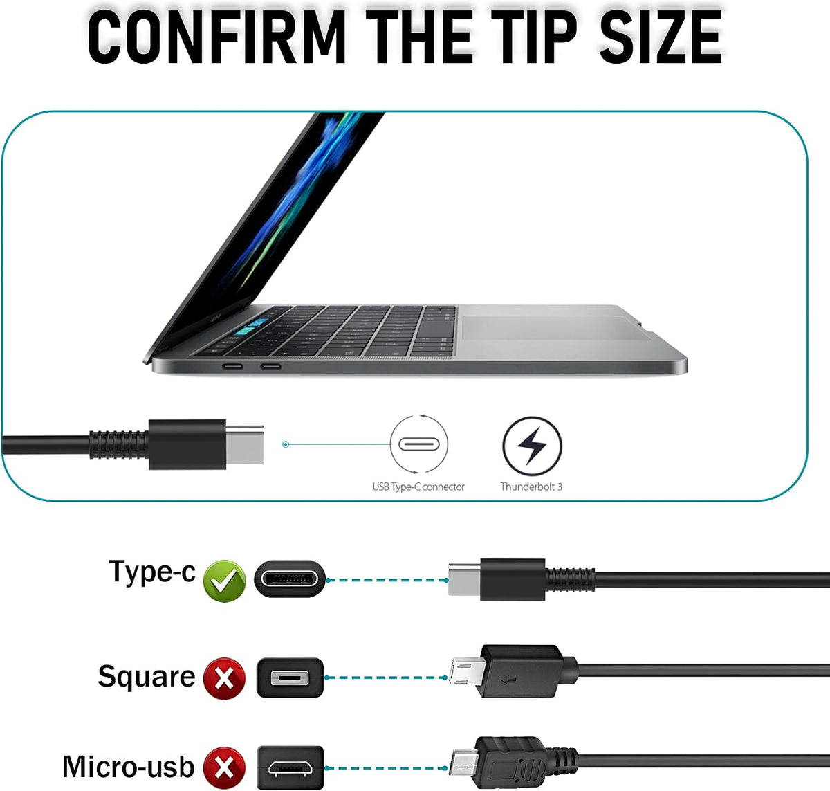 65W USB C Laptop Charger Compatible with Lenovo Dell HP Acer Asus
