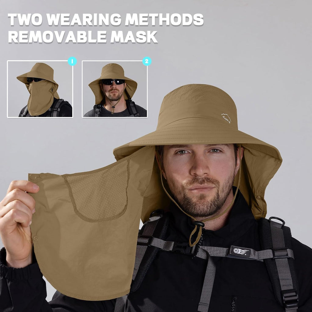 Rosoz Sun Hat for Men Women with Neck Flap& Removable Face Cover Wide Brim