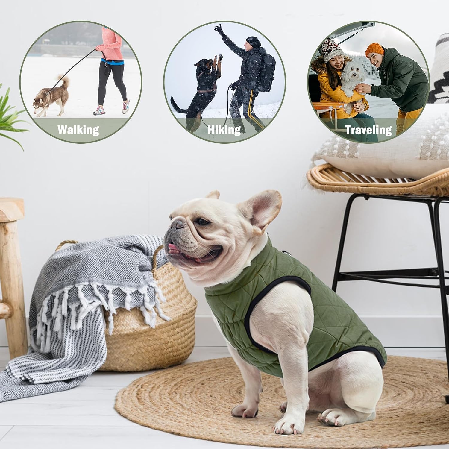 SCENEREAL Winter Dog Vest Coat with Harness Built in