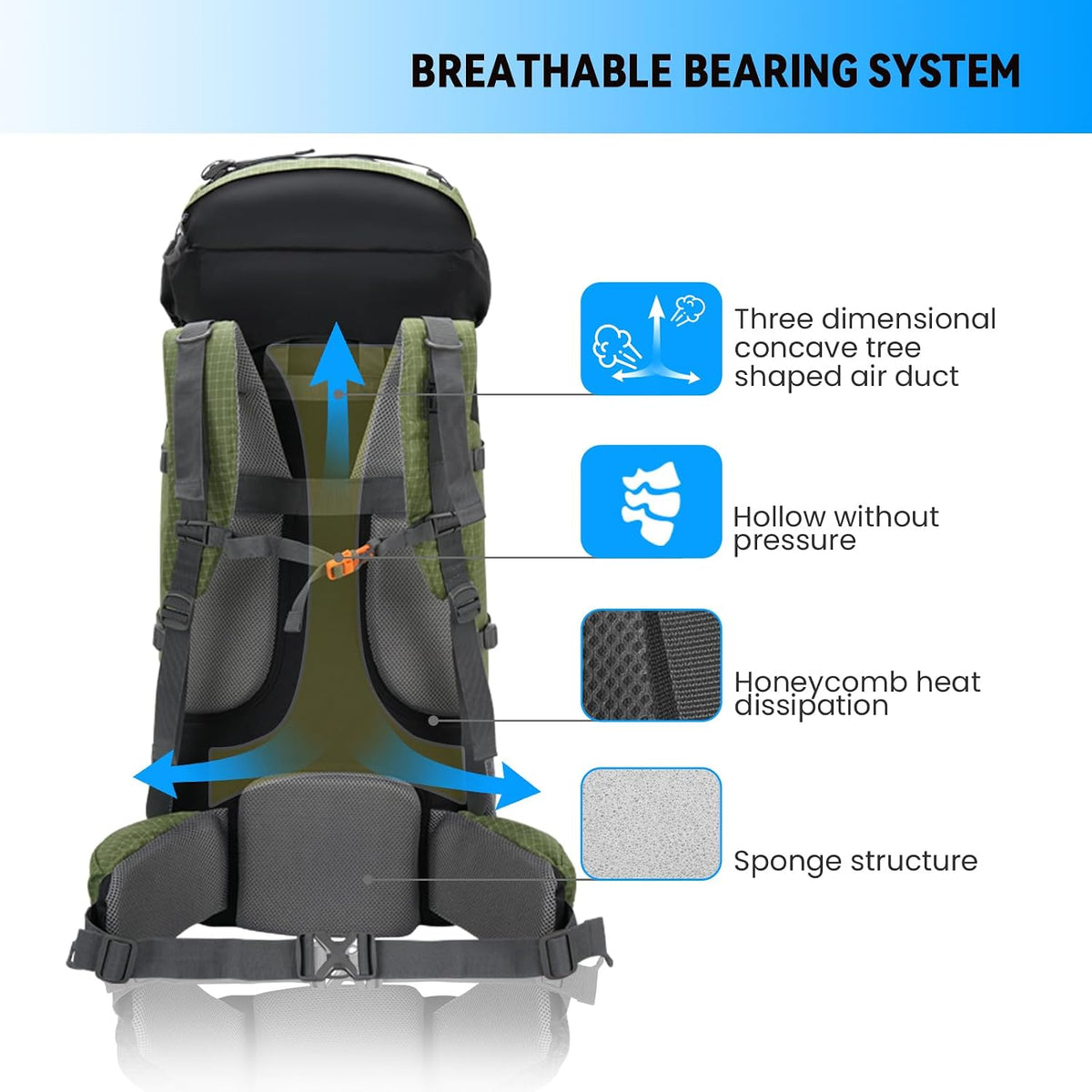 Bseash 80L Waterproof Hiking Camping Backpack with Rain Cover, Lightweight Outdoor Sport Travel Daypack for Climbing Touring