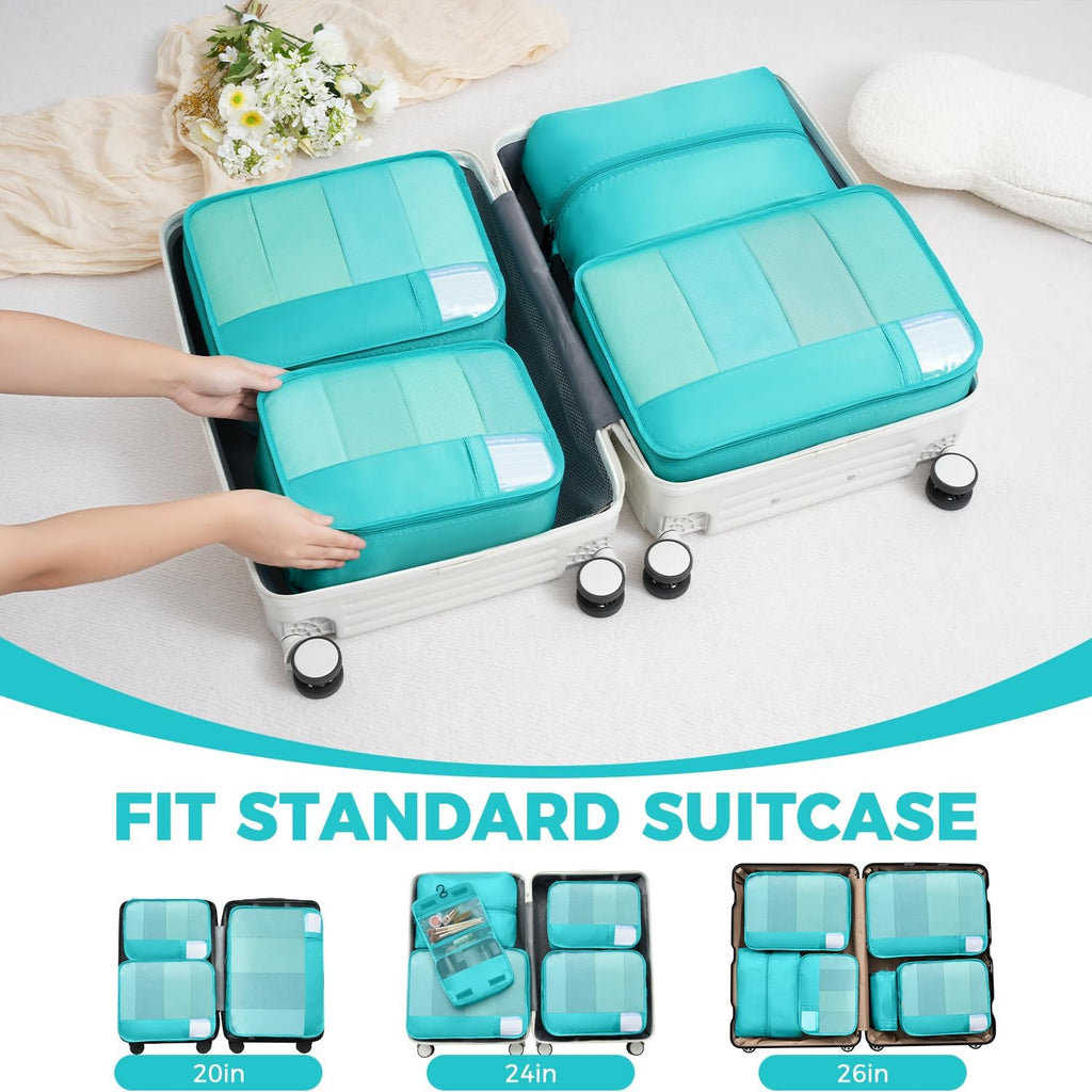 BAGAIL 9 Set Packing Cubes with Packing List Luggage Packing Organizers for Travel Accessories (Blue Green)