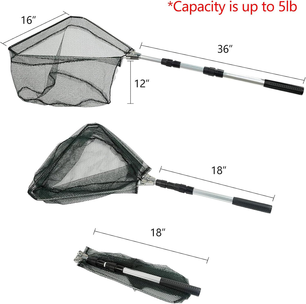 RESTCLOUD Fishing Landing Net with Telescoping Pole Handle, Fishing net Freshwater for Kids Men Women, Extend to 40-63 Inches