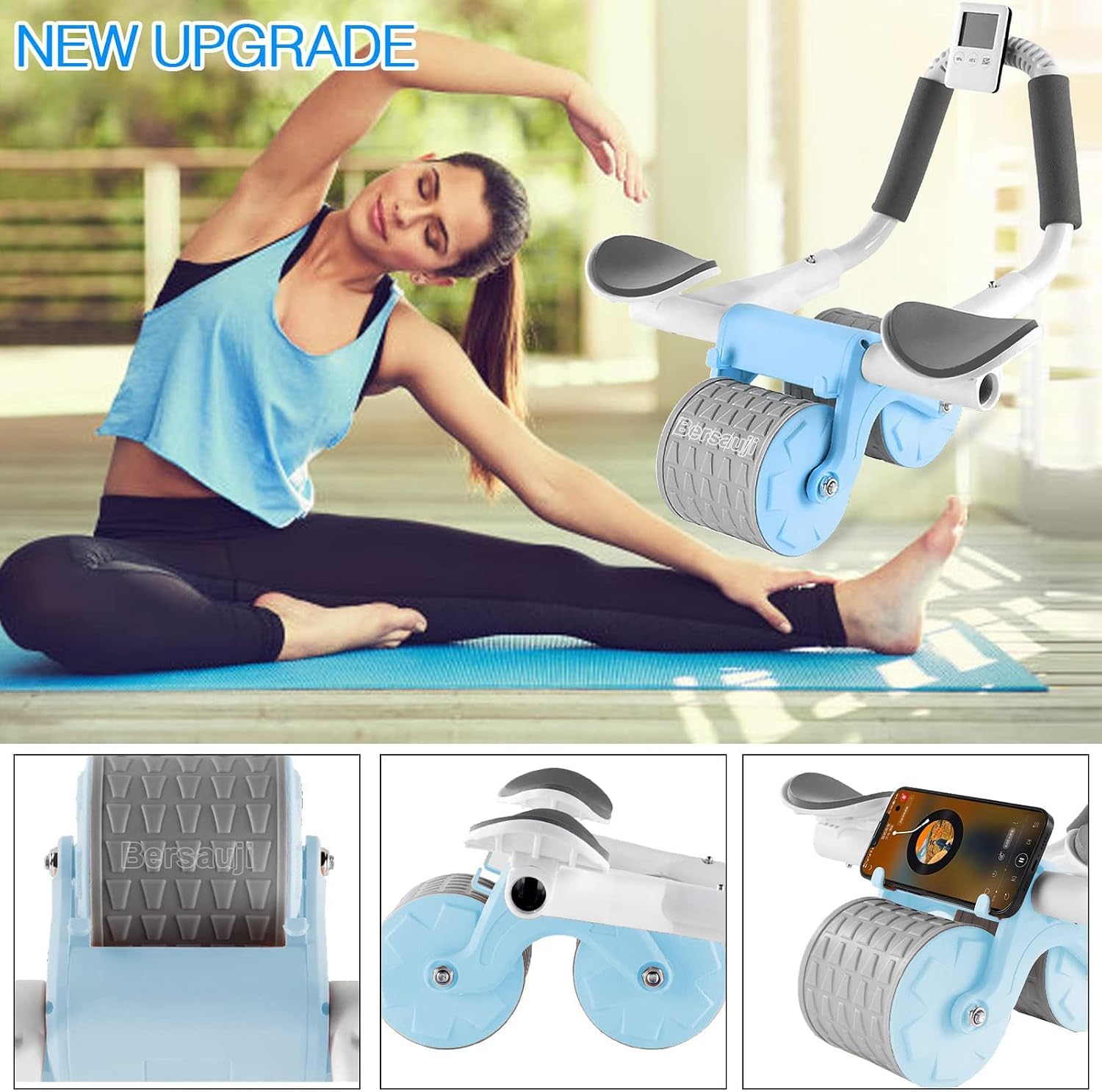 2026 Upgraded Ab Roller Wheel with Knee Mat &Timer - Automatic Rebound Abdominal Wheel with Elbow Support, Abs Workout Equipment for Core Strength Training, Ab Exercise Roller for Women Men