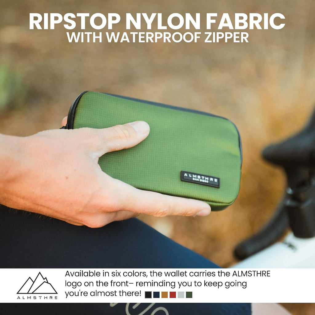 ALMSTHRE Ride Wallet 7”x4” | Waterproof Cycling Wallet for Phone, Cards & Essentials | Durable Ripstop Nylon – Fits Most Phones & Passports | Secure Storage for Biking & Travel