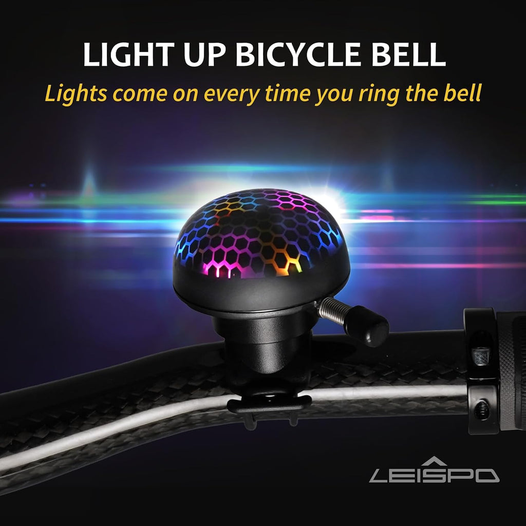 Electric Bike Ring Bell - Loud Bicycle Horn for Adult Bikes 5 Sounds 100dB - Classic Bicycle Bells for Road Bike- Rechargeable & Water Resistant, Light Up Bike Bell for Kids & Adults (Black)