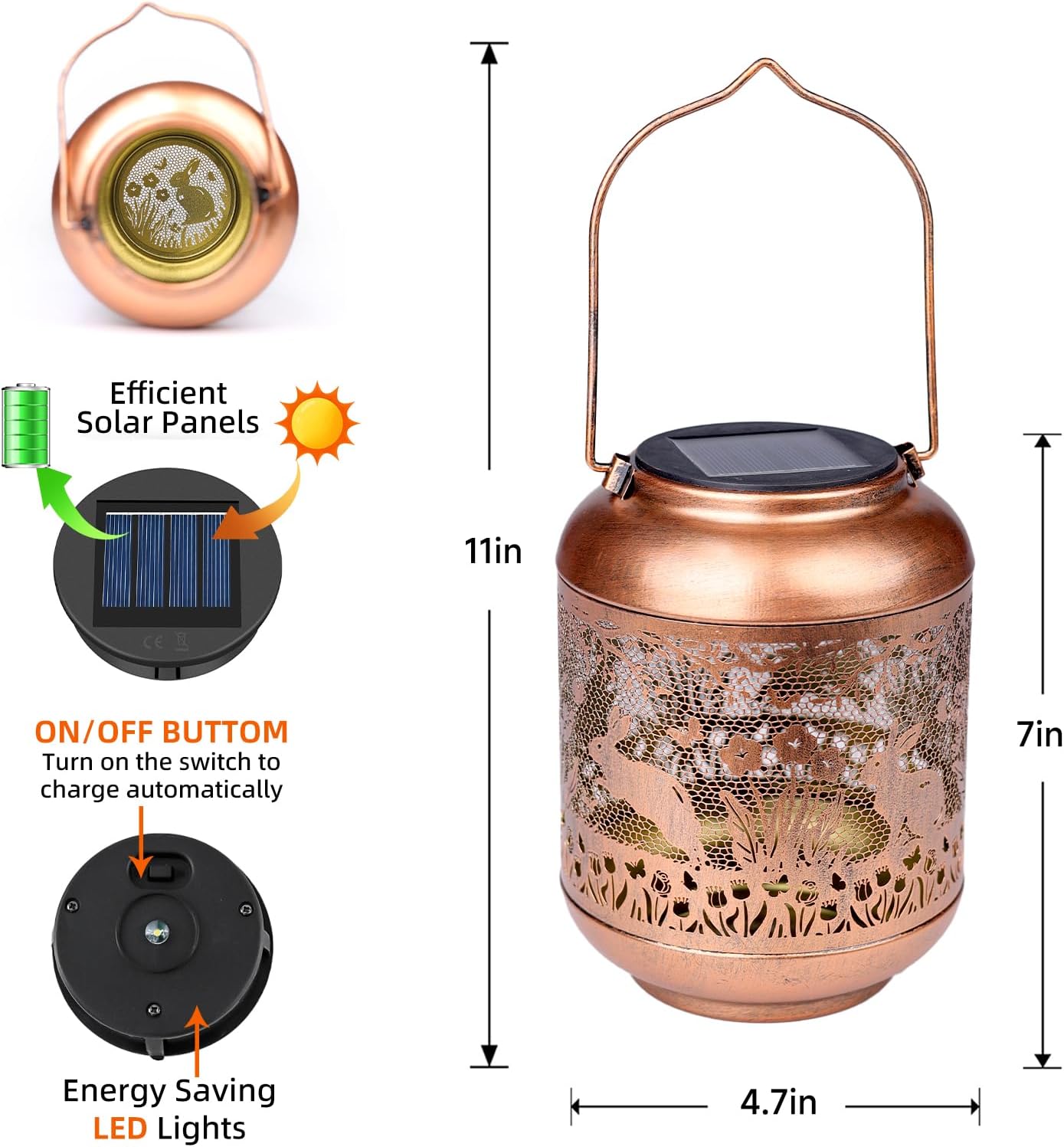 2Pack Rabbit Solar Lanterns Outdoor Waterproof Hanging Solar Lights Easter Bunny Gifts for Women Mom Grandma Metal Decorative LED Lantern Outside for Garden Decor,Yard,Patio,Lawn,Porch,Pathway
