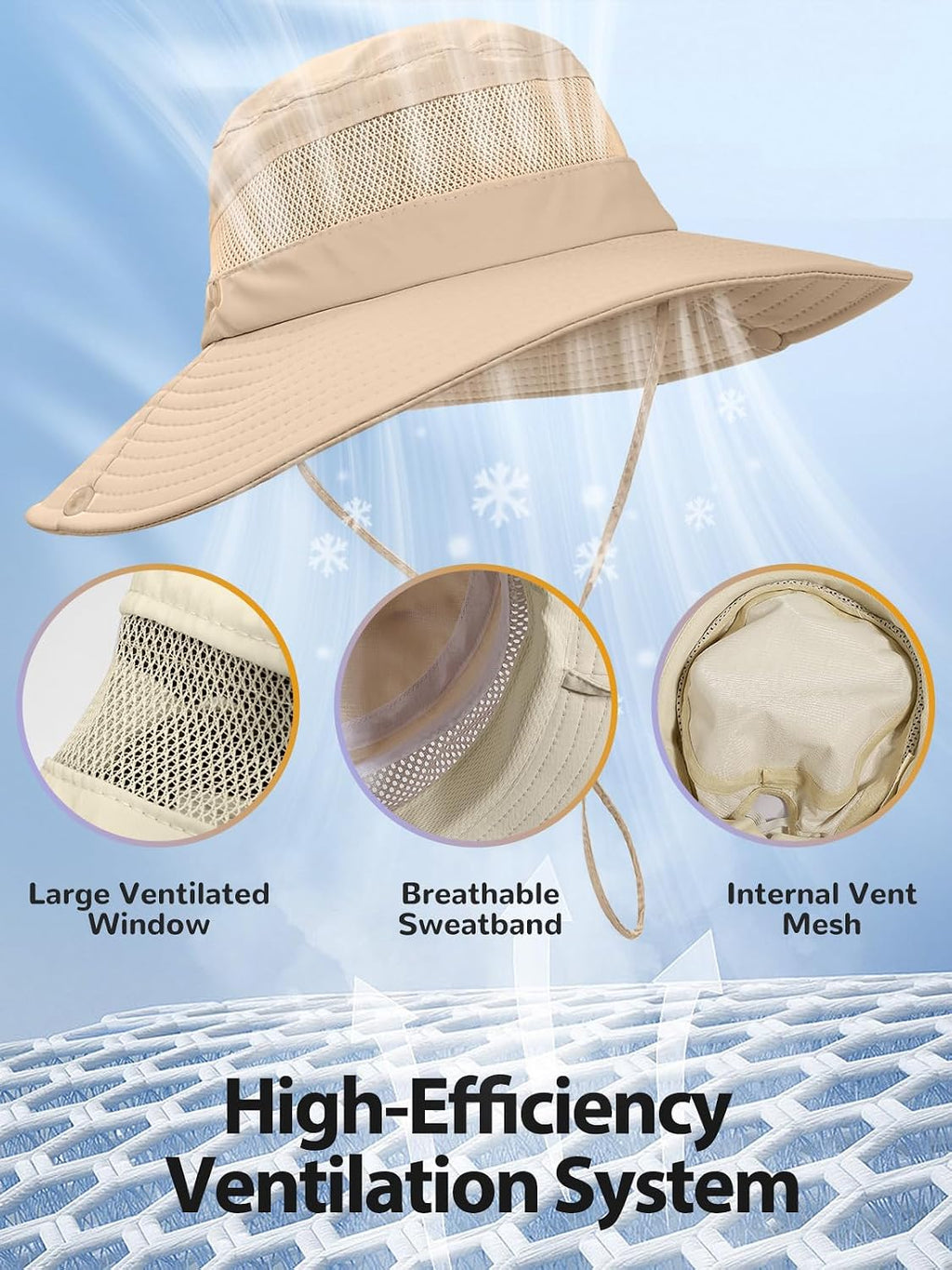 EW East Water Sun Beach Hat for Women, UPF50+ Waterproof with Ponytail Hole