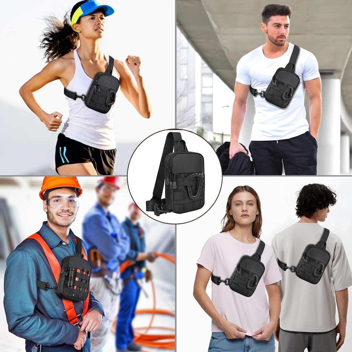 DEYACE Small Sling Bag for Men, Tactical Inspired Waterproof Utility EDC Mini Crossbody Chest Bag for Travel Work Sport