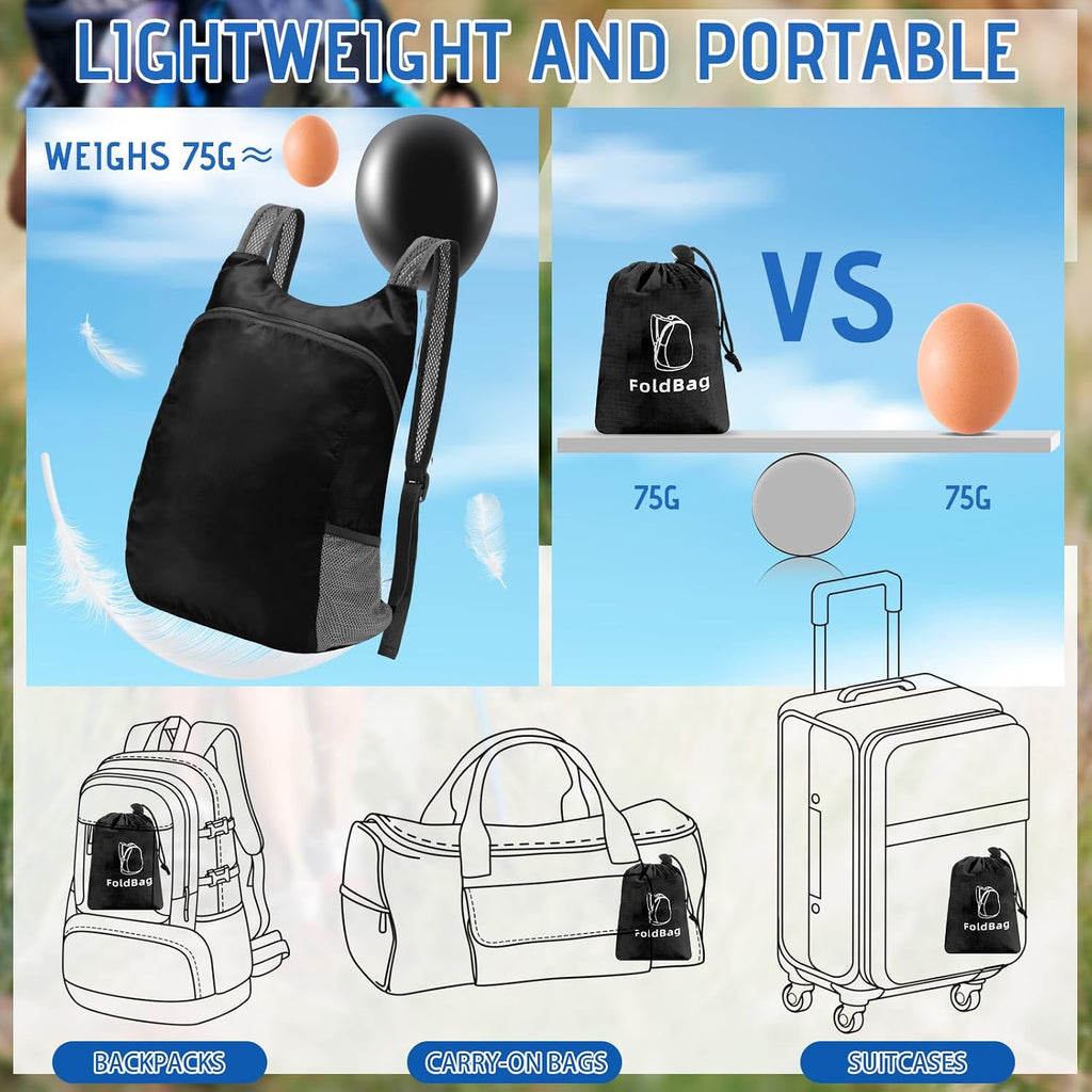 6 Pack Lightweight Foldable Backpack 20L Water Resistant Packable