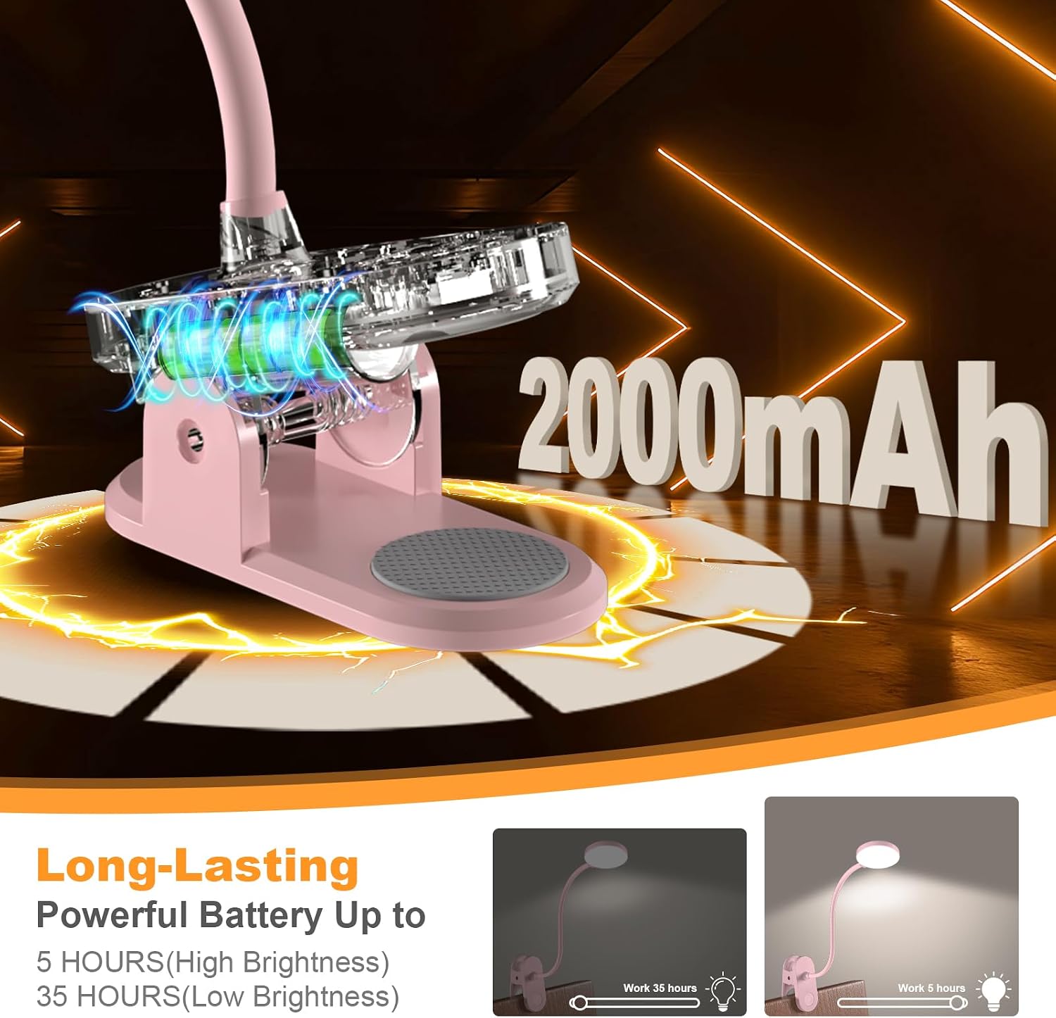 Rechargeable Clip on Light for Bed, Cute LED Reading Lamp for Girls Dorm Room, Portable Book Light with Clamp on Headboard Bedside Table, Flexible Lamp with 3 Color Temp & 10 Brightness (Pink/3.5'')