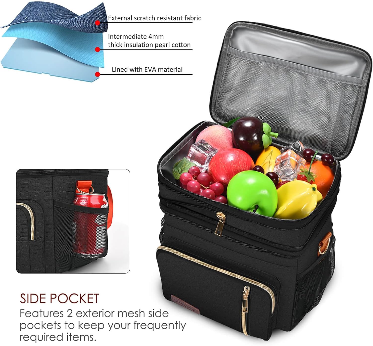 MIYCOO Lunch Bag for Women & Men, Expandable Double Deck Lunch Box, 15L