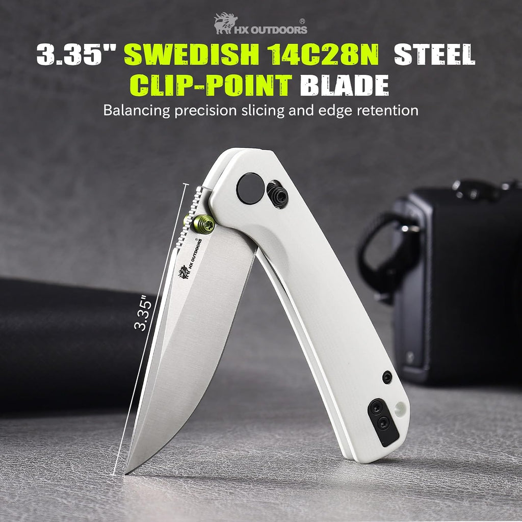 HX OUTDOORS 2.96"" Folding Knife Crossbar Lock 14C28N Blade G10 Handle