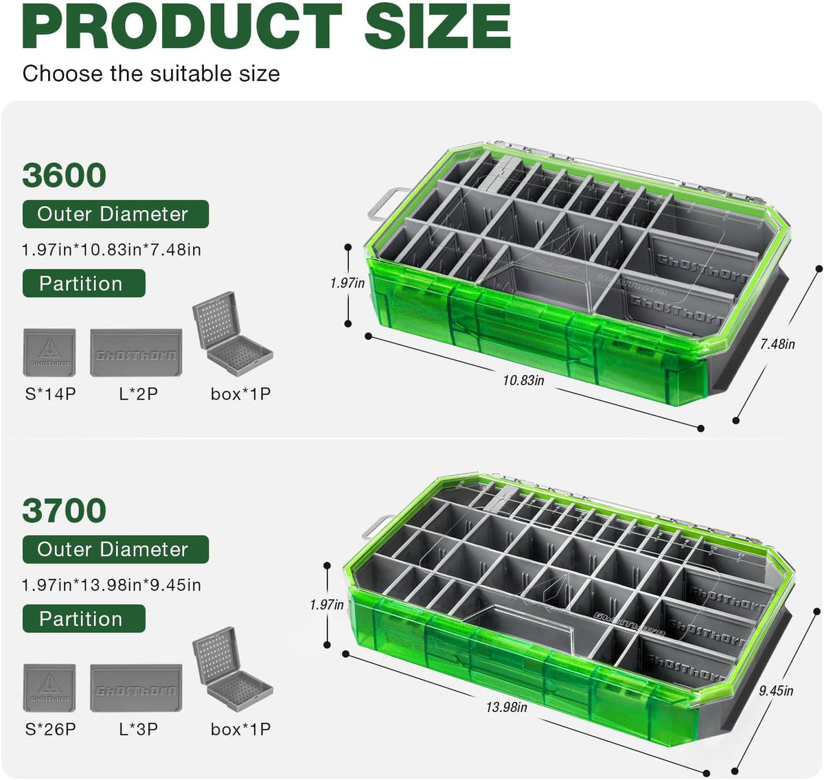 Ghosthorn Waterproof Fishing Tackle Box Trays Organizer Lure Storage 3600*1