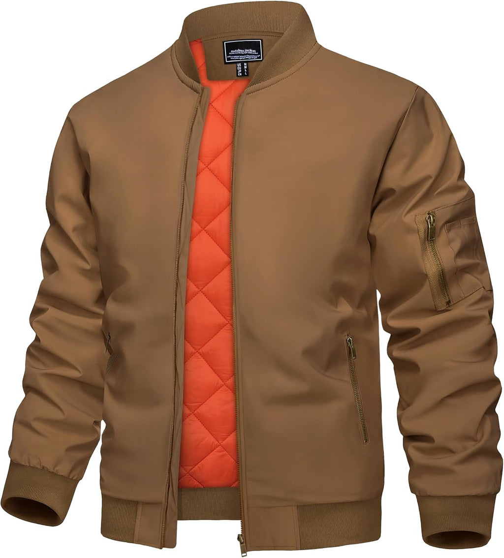 KEFITEVD Men's Bomber Jackets Winter Windbreaker Warm Full Zip Casual Coats