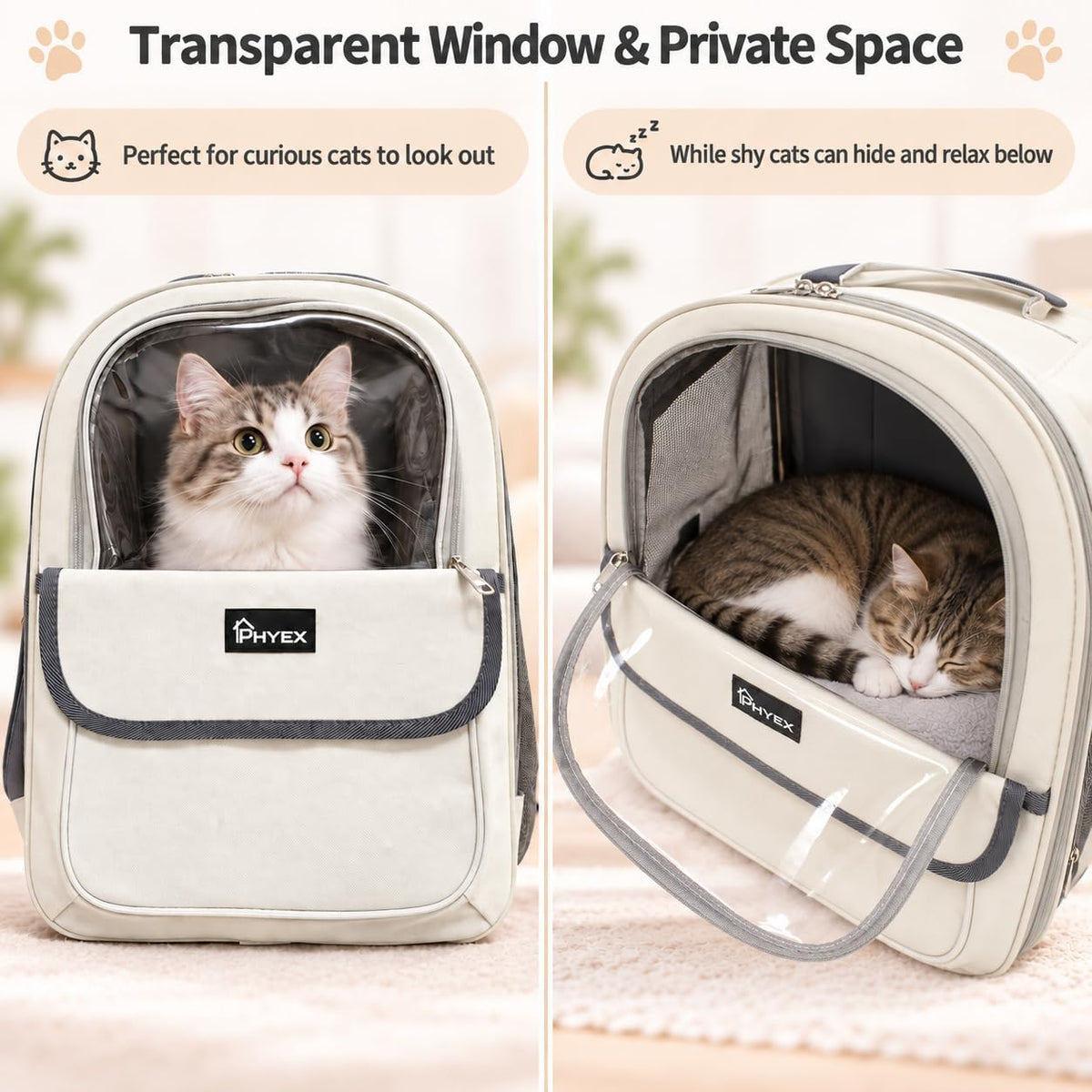 Cat Backpack Carrier 15" L x 9.6" W x 13.6" H, Off-White