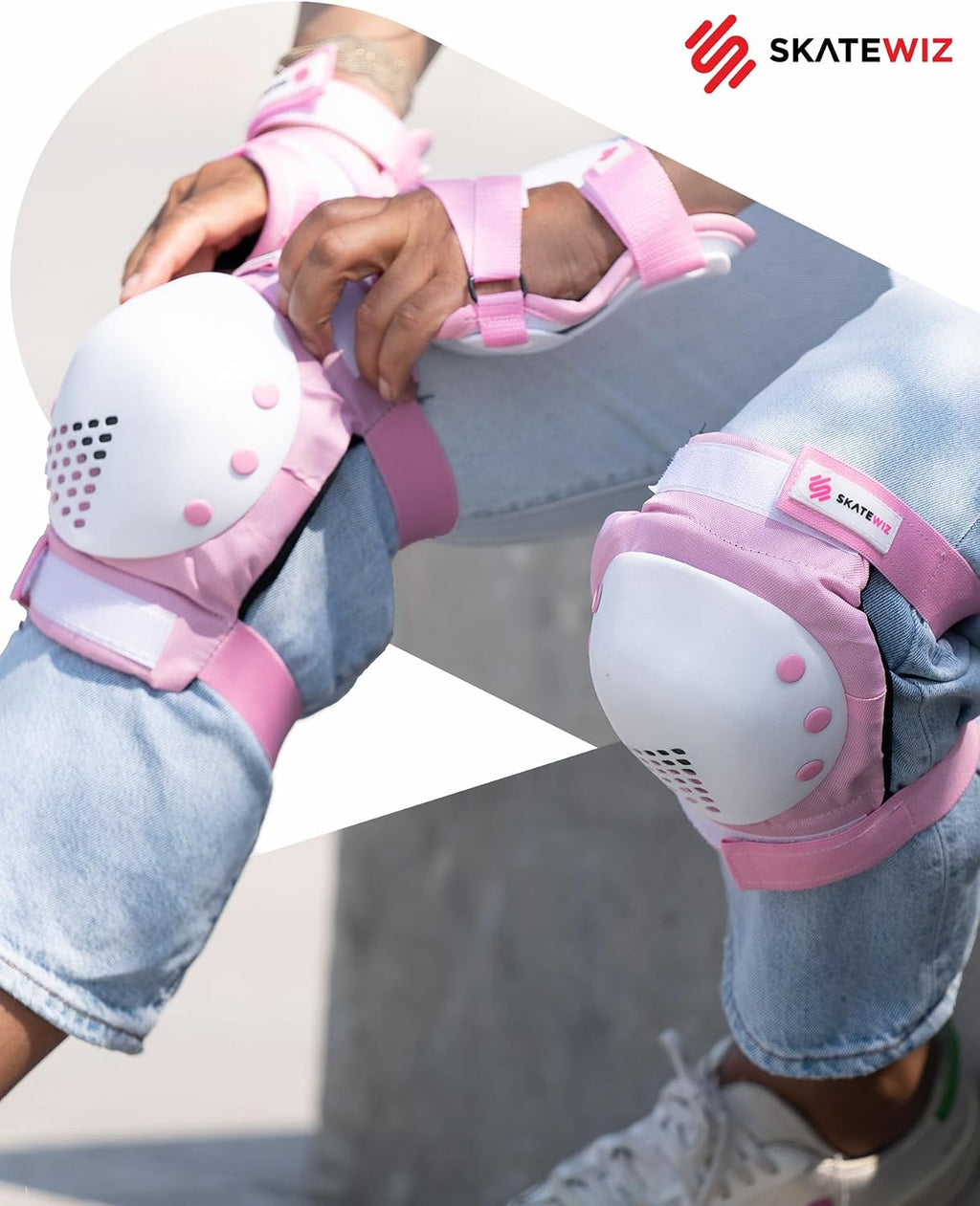 SKATEWIZ Skateboard Pads Protective Gear Set for Kids and Adults - Smash - Roller Skate Pads [6pc] with Wrist Guards - Skating Protective Gear - Roller Derby