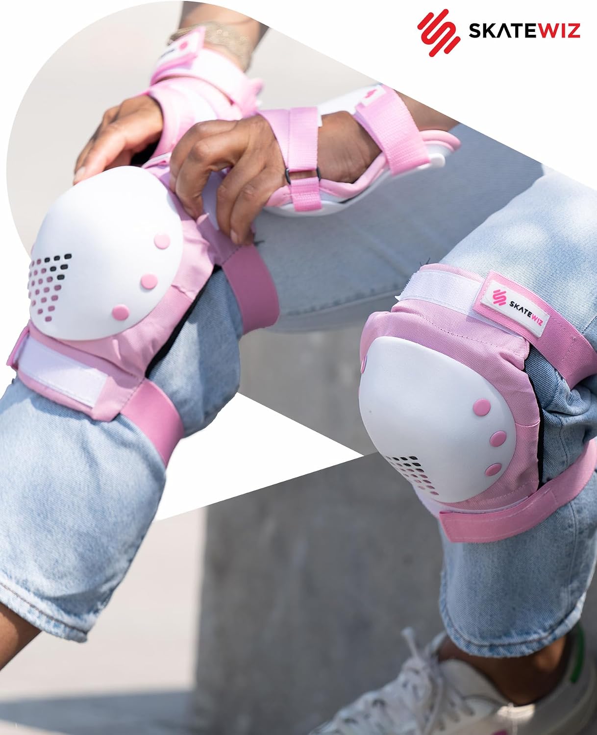 SKATEWIZ Skateboard Pads Protective Gear Set for Kids and Adults - Smash - Roller Skate Pads [6pc] with Wrist Guards - Skating Protective Gear - Roller Derby