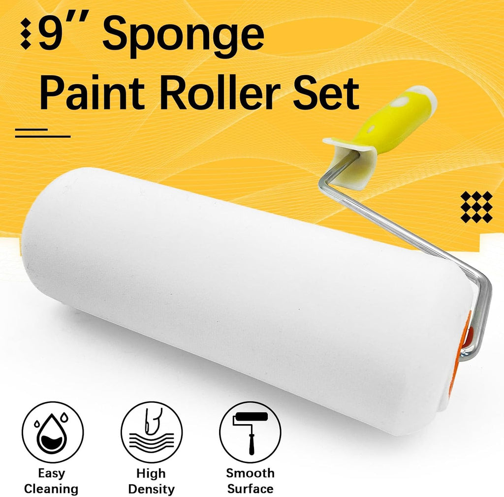 2 Pack Foam Paint Roller Covers, 9 Inch Paint Rollers with 2 Frame