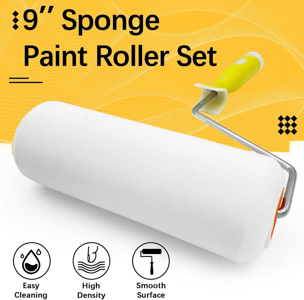 2 Pack Foam Paint Roller Covers, 9 Inch Paint Rollers with 2 Frame
