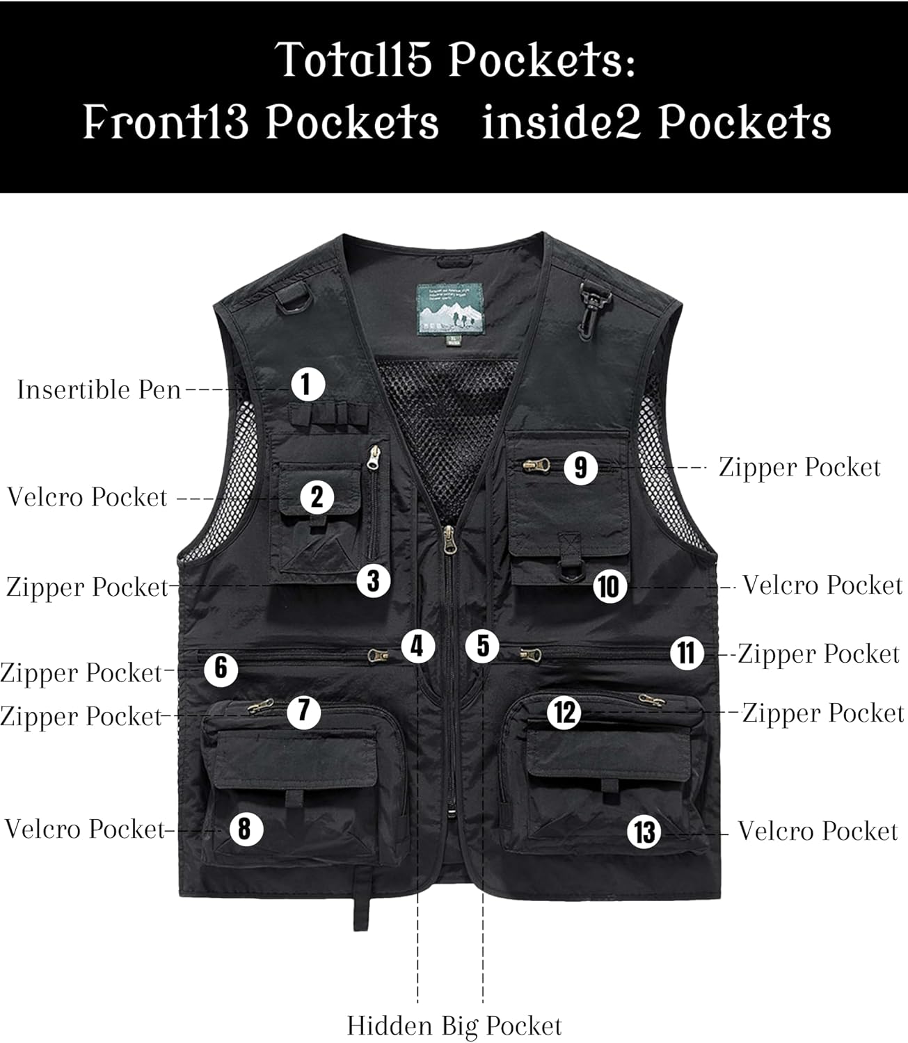 Men's Lightweight Mesh Fishing Vest Utility Outdoor Multi-Pocket Hunting Cargo Vest
