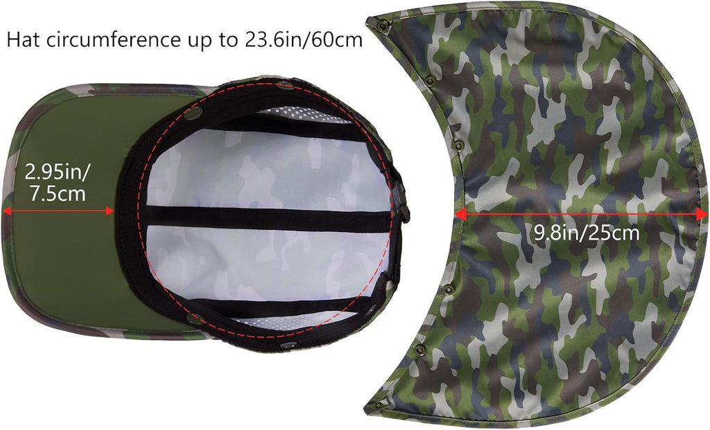 BASSDASH UPF 50+ Fishing Hat, Baseball Cap with Removable Neck Flap
