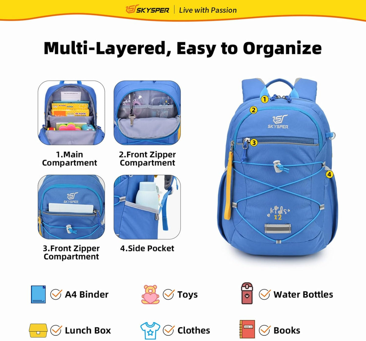 SKYSPER Kids Backpack 12L/18L Kids Travel Backpack Boy Girl for Ages 4-10