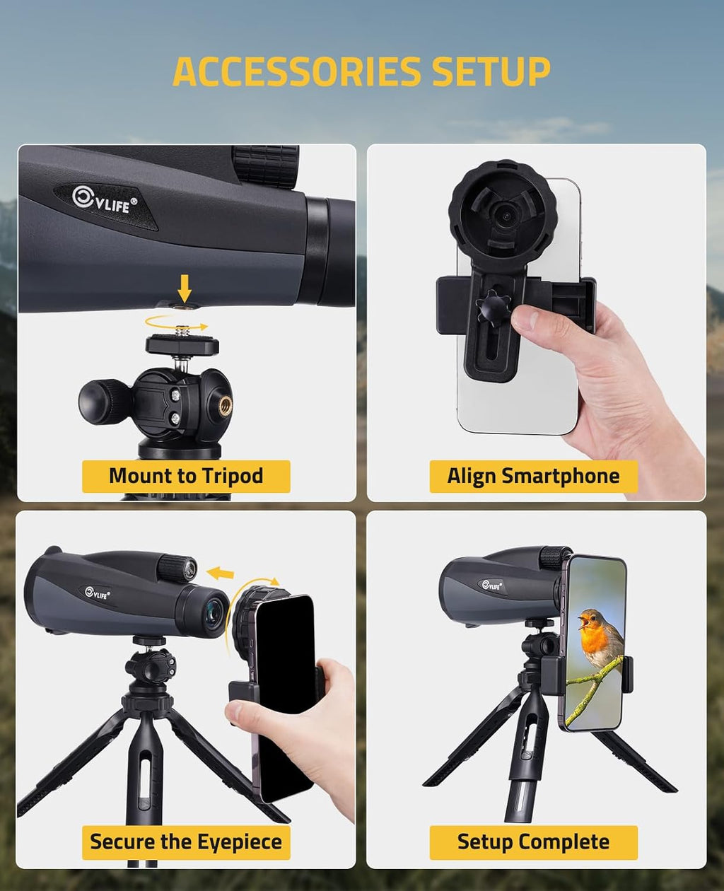 CVLIFE 12x60 Monoculars for Adults High Powered with Smartphone Adapter, BAK4 Prism FMC Lens, Tripod & Hand Strap Included, Monocular Telescope for Bird Watching Hiking Travel