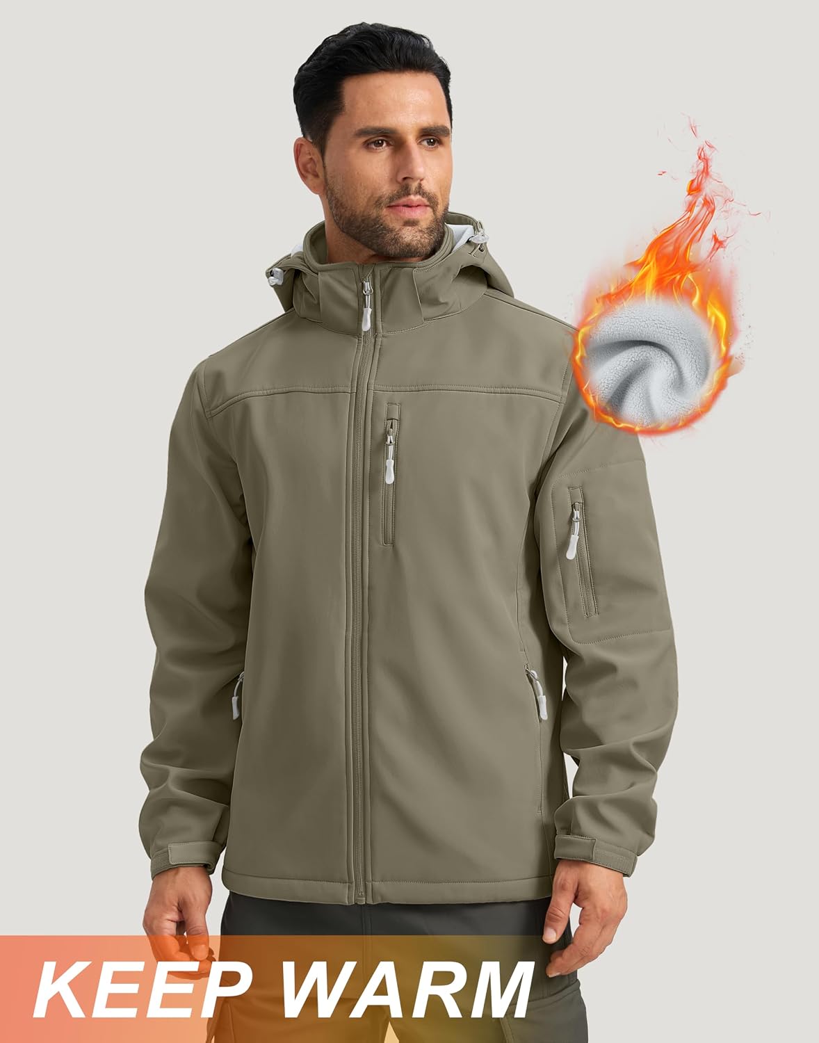 Pudolla Men's Softshell Jacket Hooded Fleece Lined Coats for Outdoor Work