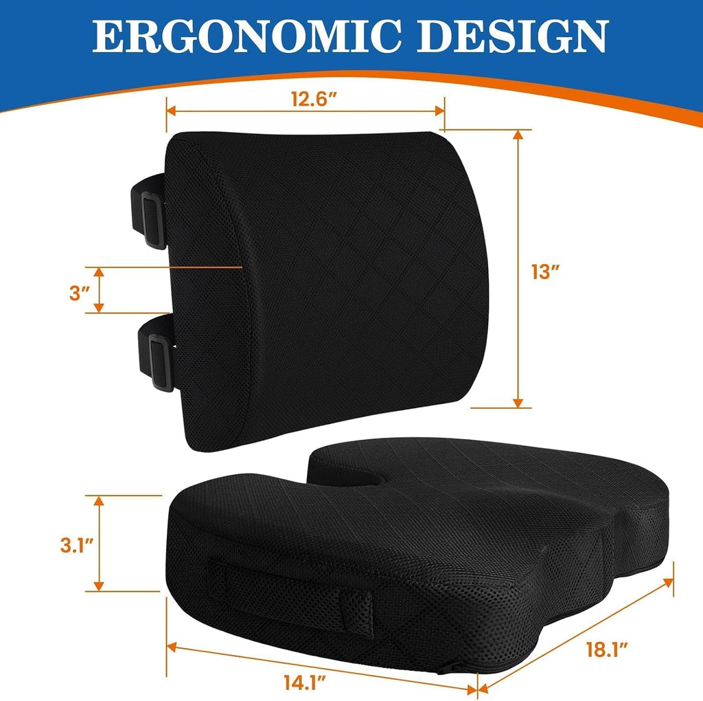 Back&Seat Cushion, Chair Cushions, Lumbar Back Support Pillow, Black/Large