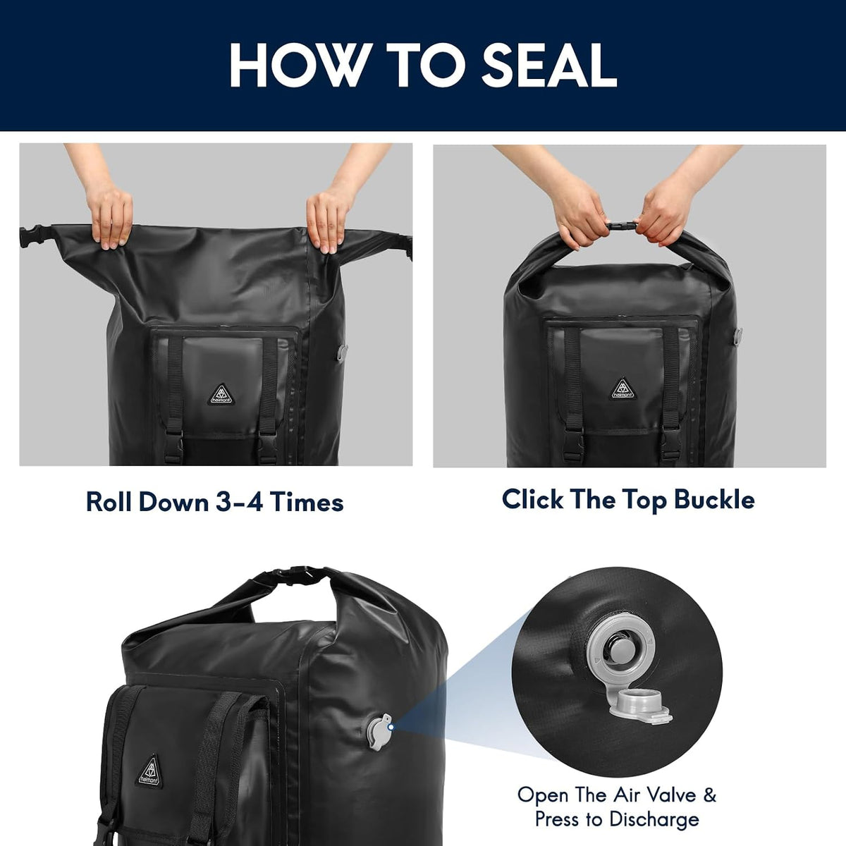 Haimont Large Waterproof Roll Top Dry Backpack 60L, Black