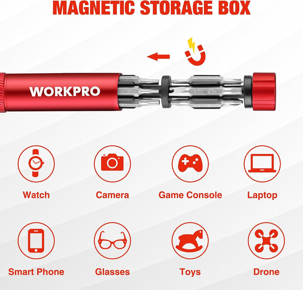 WORKPRO 24 in 1 Multi Bit Mini Screwdriver Set Magnetic, Red