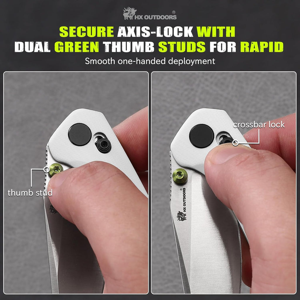 HX OUTDOORS 2.96"" Folding Knife Crossbar Lock 14C28N Blade G10 Handle