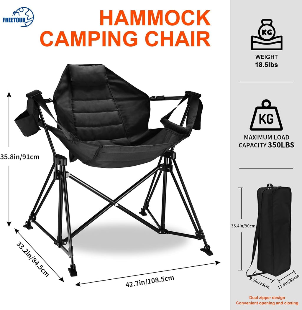 Hammock Camping Chair Folding 350lbs Foldable Portable Rocking Chairs for Adults Outside Swinging Camp with Stand Lawn Garden Hanging Outdoor
