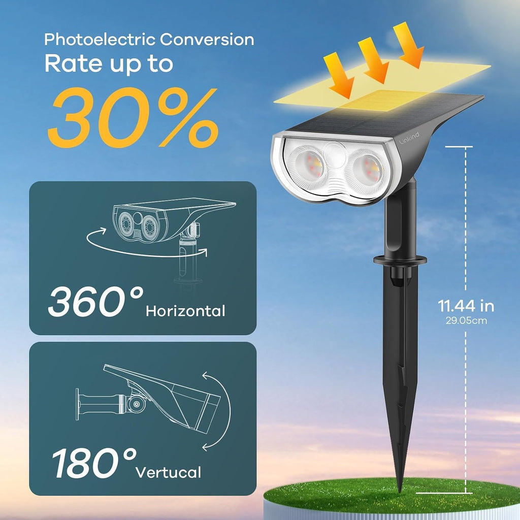 Linkind Solar Lights Outdoor Waterproof Landscape Spotlight Daylight 2 Pack