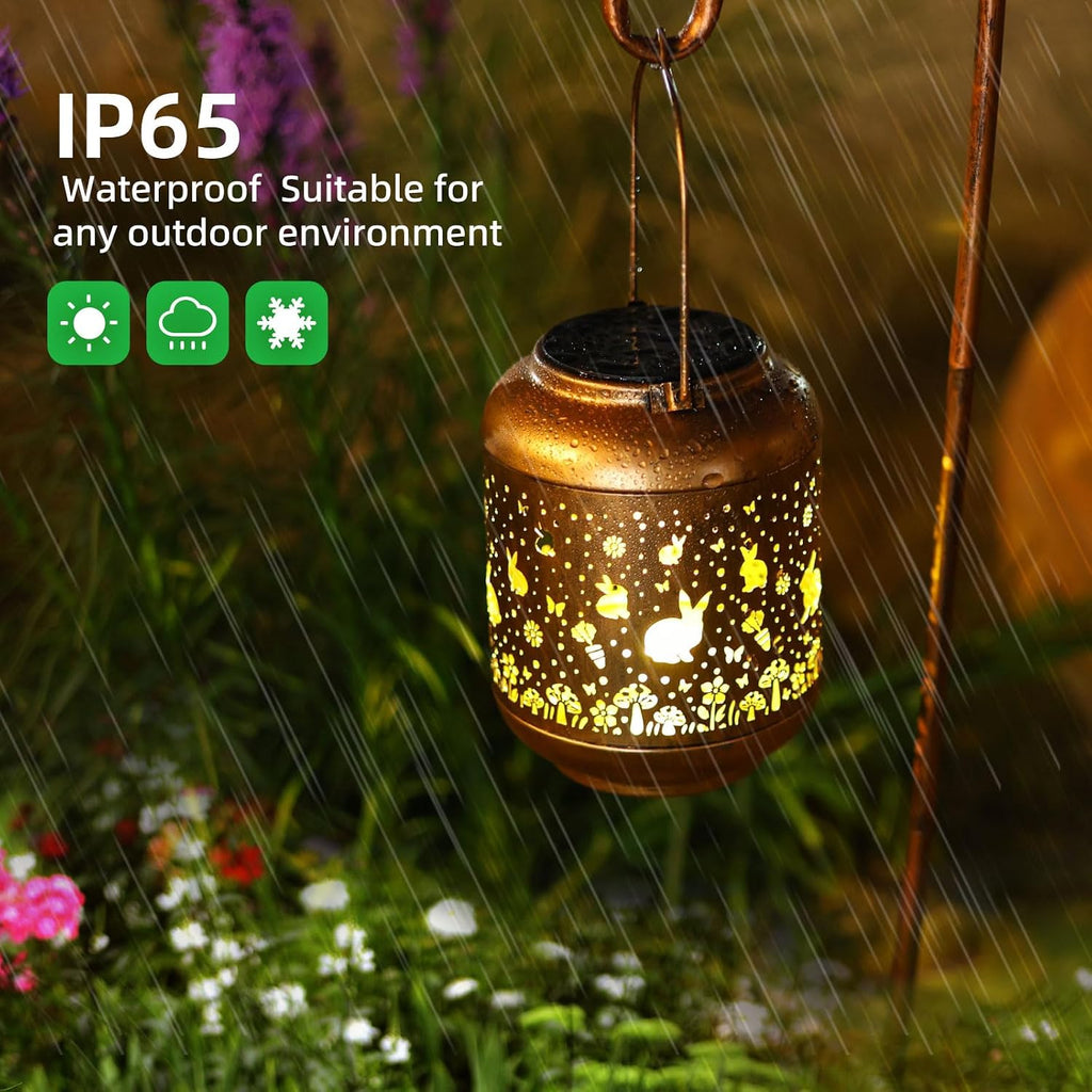 Rabbit Solar Lanterns Outdoor Hanging Waterproof,Garden Decor Solar Lights Gifts for Women Mom Grandma,Metal Outside Decoration Lantern for Yard,Porch,Patio,Landscape,Backyard,Lawn