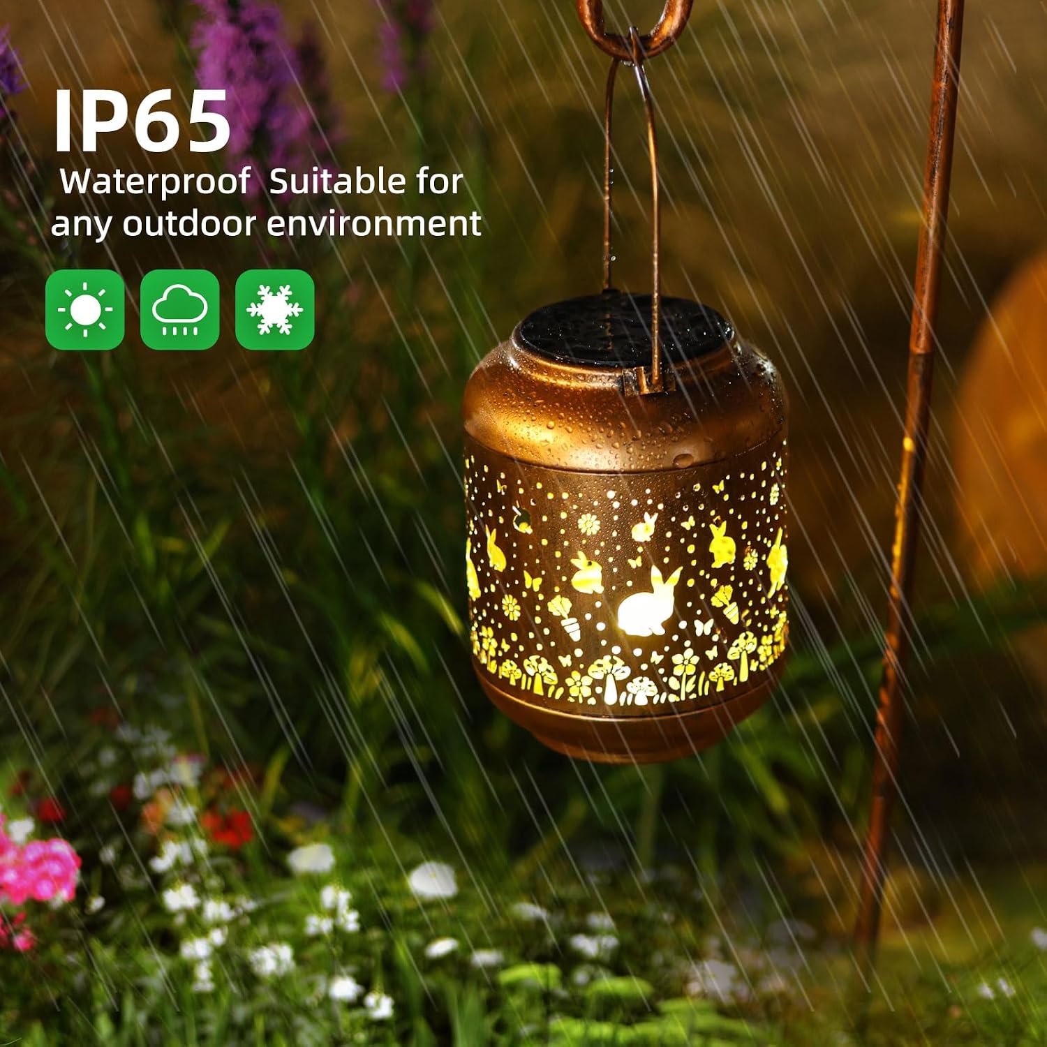Rabbit Solar Lanterns Outdoor Hanging Waterproof,Garden Decor Solar Lights Gifts for Women Mom Grandma,Metal Outside Decoration Lantern for Yard,Porch,Patio,Landscape,Backyard,Lawn