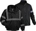 3 in 1 Safety jacket,Reflective high Visibility Hooded jacket,Hi Vis Bomber Jacket shell and fleece lining,Waterproof,ANSI Class 3 Black,Small
