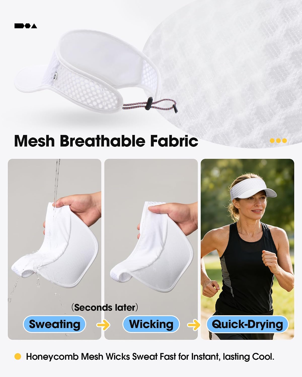 SUNMECI Mesh Breathable Sports Visor - Men Women Adjustable Lightweight Quick Dry Sun Hat for Tennis, Golf, Running