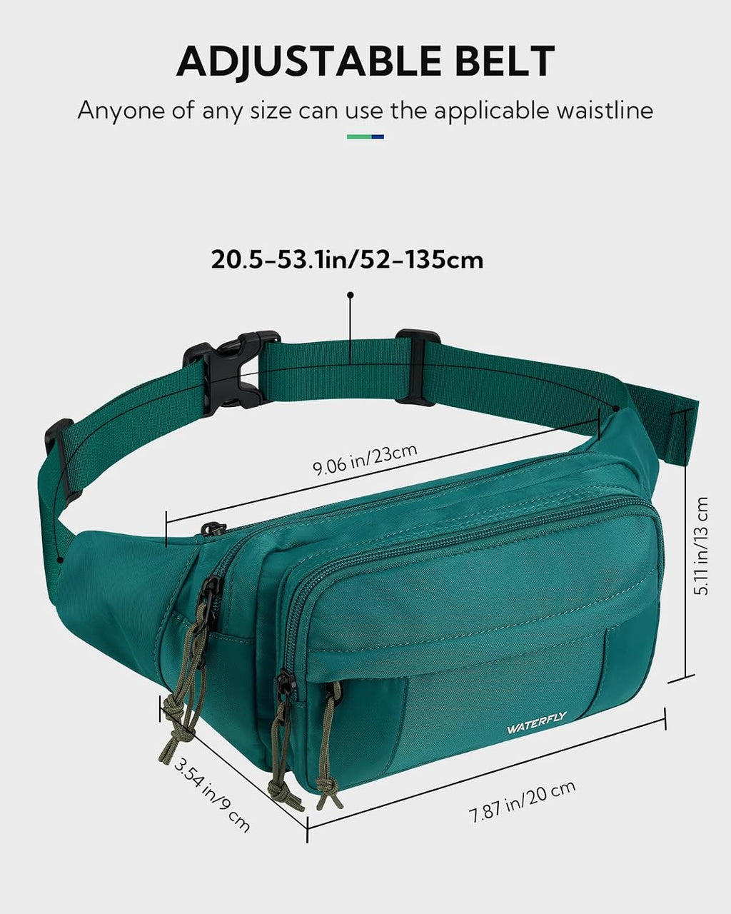 WATERFLY Fanny Pack Waist Bag: 2.5L Large 5 Zipper Pockets for Women Men