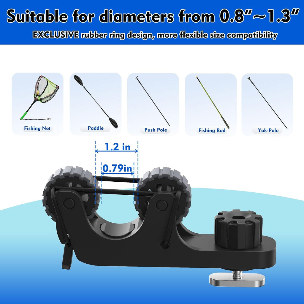 1006 Kayak Paddle Holder Track Mount, Kayak Accessories to Save Track Space & Secure Paddle, 2-Layer Grip for Slim Gear, Fits 0.8–1.3” Shafts, Paddle, Fishing Net & Rod Holder
